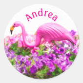 Pink Flamingo Petunia Art Add Custom Text  Runder Aufkleber (Vorderseite)