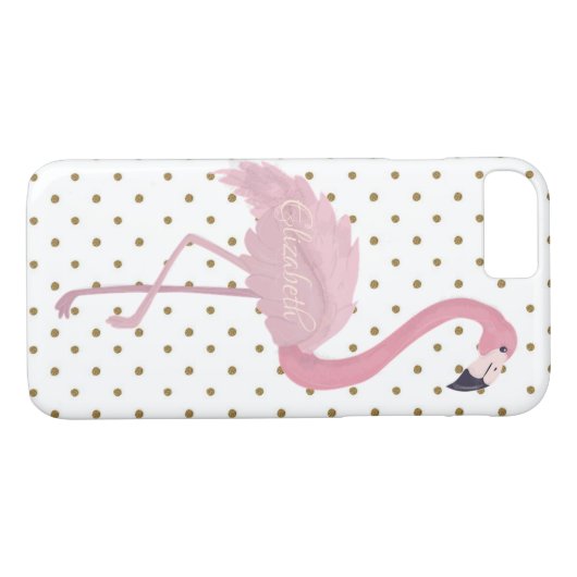 Pink Flamingo, Polka Dots Personalisiert Case-Mate iPhone Hülle (Rückseite (Horizontal))