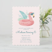 Pink Flamingo Pool Geburtstagsparty Einladung (Stehend Vorderseite)