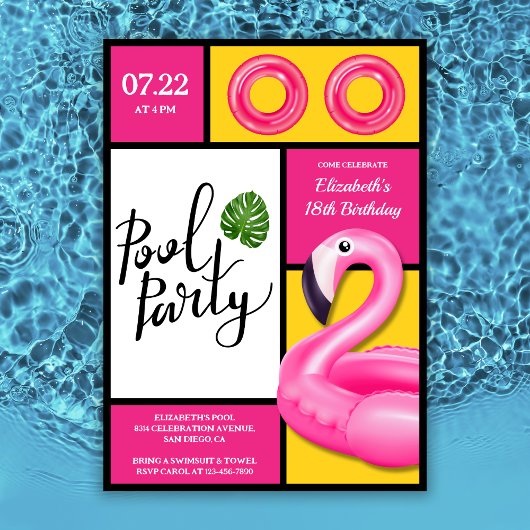 Pink Flamingo Pool Party Girl Birthday Einladung