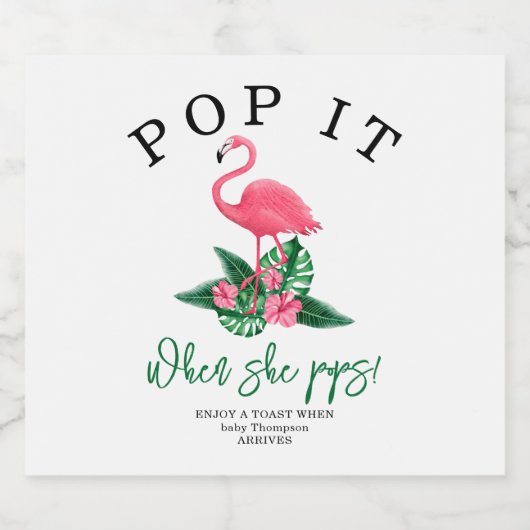Pink Flamingo - Pop! Wenn sie Pop! Schaumweinetikett (Einzelnes Label)