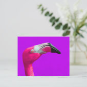 Pink Flamingo Post Card, Lila Hintergrund Postkarte (Stehend Vorderseite)