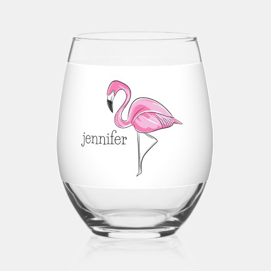 Pink Flamingo Preppy Personalisiert Weinglas Ohne Stiel (Vorderseite)