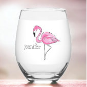 Pink Flamingo Preppy Personalisiert Weinglas Ohne Stiel