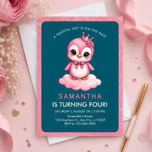 Pink Flamingo Prinzessin 4. Geburtstagseinladung Einladung
