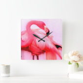 Pink Flamingo Quadratische Wanduhr (Zuhause)