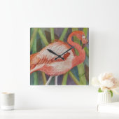 PINK FLAMINGO QUADRATISCHE WANDUHR (Zuhause)
