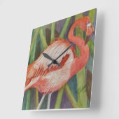 PINK FLAMINGO QUADRATISCHE WANDUHR (Winkel)