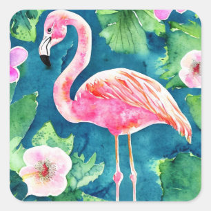 Pink Flamingo Quadratischer Aufkleber