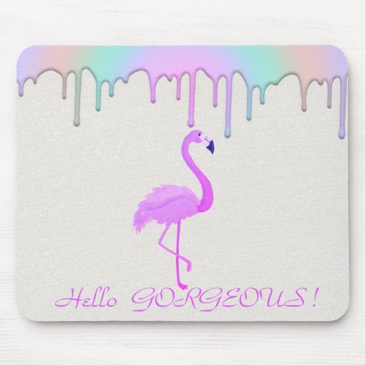 Pink Flamingo, Regenbogen-Tropfen - Hallo herrlich Mousepad (Vorne)