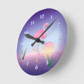 Pink Flamingo Runde Wanduhr (Winkel)