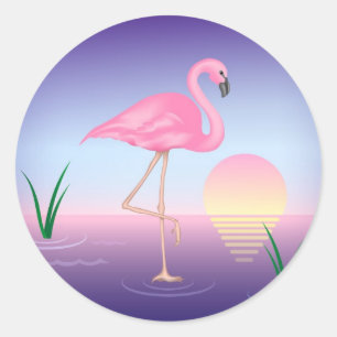 Pink Flamingo Runder Aufkleber
