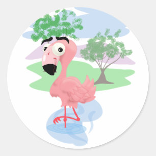 Pink Flamingo Runder Aufkleber