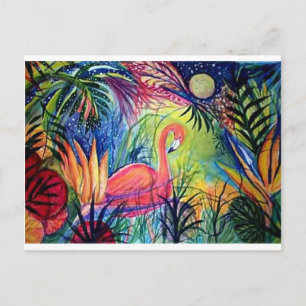 Pink Flamingo Sanibel Midnight Watercolor Malerei Postkarte