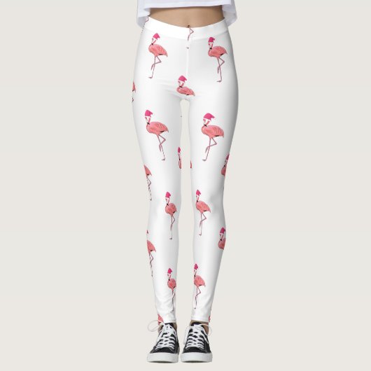 Pink Flamingo Santa Claus Pattern Leggings (Vorderseite)