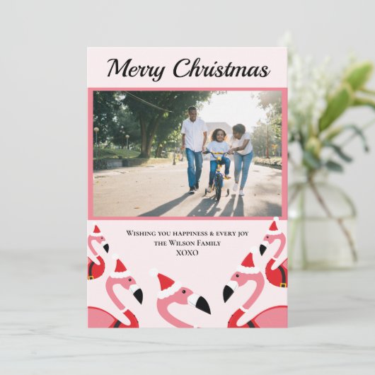 Pink Flamingo Santa Foto Weihnachten (Stehend Vorderseite)