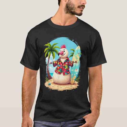 Pink Flamingo Santa Holiday Palm Tree Light Hawaii T-Shirt (Vorderseite)