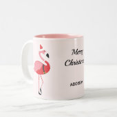Pink Flamingo Santa Name Tier Weihnachten Zweifarbige Tasse (Vorderseite Links)