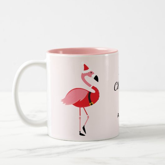 Pink Flamingo Santa Name Tier Weihnachten Zweifarbige Tasse (Links)
