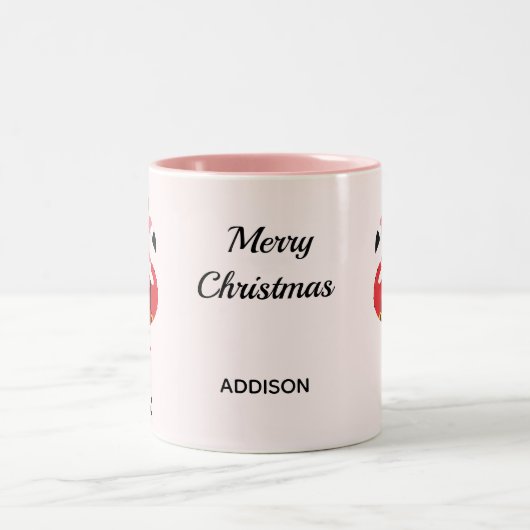 Pink Flamingo Santa Name Tier Weihnachten Zweifarbige Tasse (Mittel)