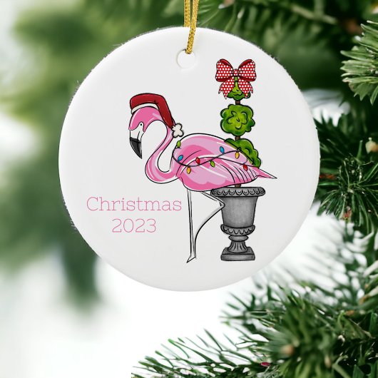 Pink Flamingo Santa Personalisiert Keramik Ornament
