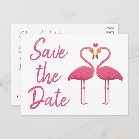 Pink Flamingo Save the Date Verlobung Hochzeit Ankündigungspostkarte (Vorne/Hinten)