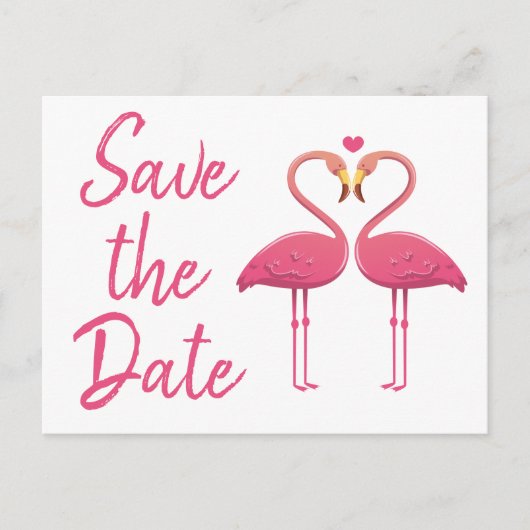 Pink Flamingo Save the Date Verlobung Hochzeit Ankündigungspostkarte (Vorderseite)