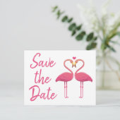 Pink Flamingo Save the Date Verlobung Hochzeit Ankündigungspostkarte (Stehend Vorderseite)