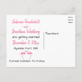 Pink Flamingo Save the Date Verlobung Hochzeit Ankündigungspostkarte (Rückseite)