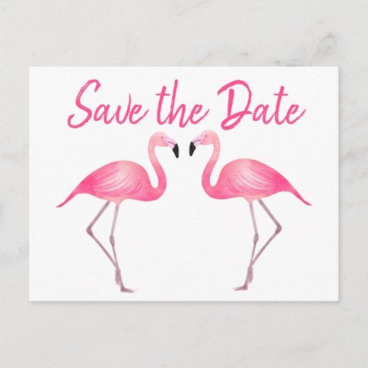 Pink Flamingo Save the Date Verlobung Hochzeit Ankündigungspostkarte (Vorderseite)