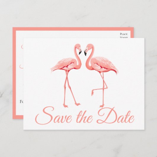 Pink Flamingo Save the Date Verlobung Hochzeit Ankündigungspostkarte (Vorne/Hinten)