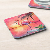 Pink Flamingo Scene Design Getränkeuntersetzer (Linke Seite)