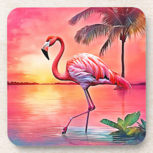 Pink Flamingo Scene Design Getränkeuntersetzer