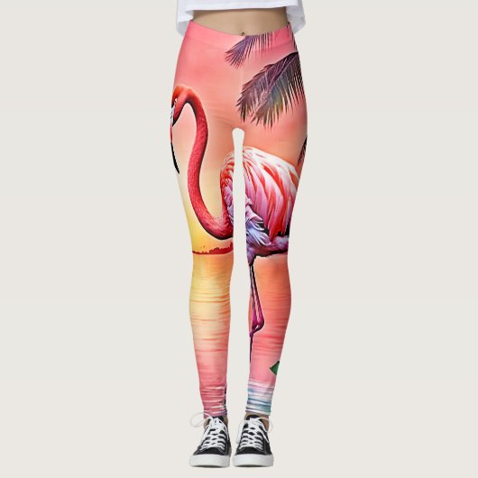 Pink Flamingo Scene Design Leggings (Vorderseite)