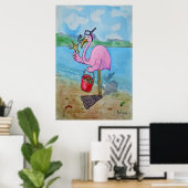 Pink Flamingo Schnorkle Scuba Beach Whimsical Post Poster (Heimbüro)