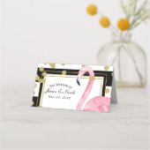 Pink Flamingo Schwarz-weiß Gold Tischnummer Platzkarte (Vorderseite)
