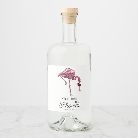 Pink Flamingo Script Brautparty Custom Summer Alkoholflaschenetikett (Vorderseite)