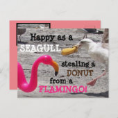 Pink Flamingo Seagull Donut Beach Spaß Postkarte (Vorne/Hinten)
