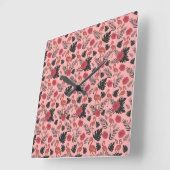 Pink flamingo seamless pattern flowers and leaves quadratische wanduhr (Winkel)