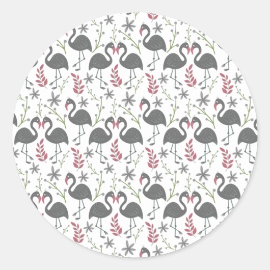 Pink flamingo seamless pattern flowers, leaves runder aufkleber (Vorderseite)