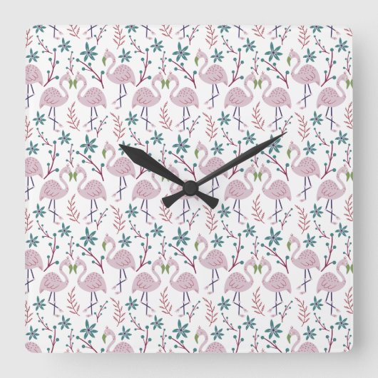 Pink flamingo seamless pattern on white background quadratische wanduhr (Vorderseite)