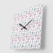 Pink flamingo seamless pattern on white background quadratische wanduhr (Winkel)