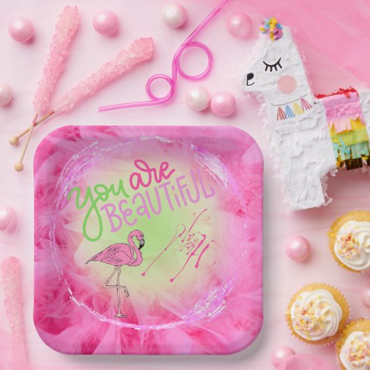 Pink Flamingo Sie sind schön Inspiration Pappteller (Party)