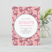 Pink Flamingo Silver Glitzer Geburtstagsparty Einladung (Stehend Vorderseite)
