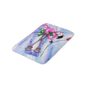 Pink Flamingo Skier Bath Mat - Funny Badematte