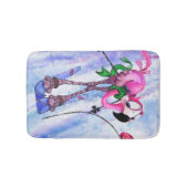 Pink Flamingo Skier Bath Mat - Funny Badematte (Vorderseite)