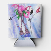 Pink Flamingo Skier Funny Can Cooler Dosenkühler (Vorderseite)