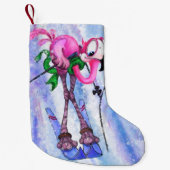 Pink Flamingo Skier Funny Christmas Strumpf Kleiner Weihnachtsstrumpf (Vorderseite)