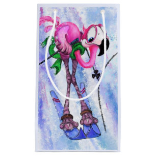 Pink Flamingo Skier Geschenktasche Kleine Geschenktüte