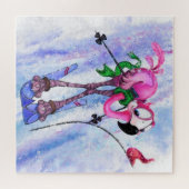 Pink Flamingo Skier Jigsaw Puzzle Cartoon (Horizontal)